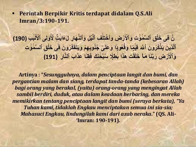 Terdapat dalam surat apakah dan ayat berapakah yang menjelaskan tentang berpikir kritis